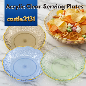 Castle2131 Acrylic Fruit Plate Organizer 20cm Crystal Diamond Design Serving Bowl Salad Plate Gold Rim