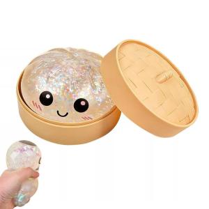 Colorful Dumpling Squishy Stress Relief Balls with Steamer Reusable Rebound Squeeze Reliever Toys Dough Ball Home Office Gifts