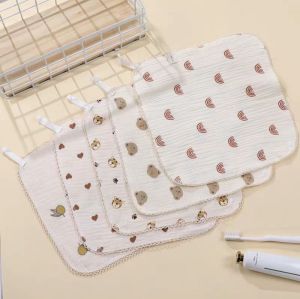 1pc Cotton Gauze Baby Square Towel With Snap Button Soft Baby Washcloths