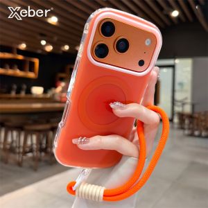 สายคล้องคอแบบแม่เหล็กสุดหรู สำหรับเคส Magsafe แบบด้านและแบบมัน สำหรับ iPhone 17 16 15 14 Pro Max เคสชาร์จไร้สายมุมโค้งมนน่ารัก