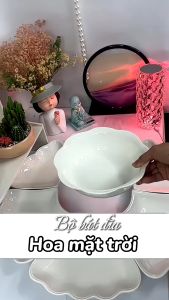 Bộ Tô Đĩa Hoa Mặt Trời Sứ Minh Châu (Loại 1) 55cm - Set Bát Đĩa Đẹp Trang Trí Thắp Hương Thờ Cúng Gia Tiên