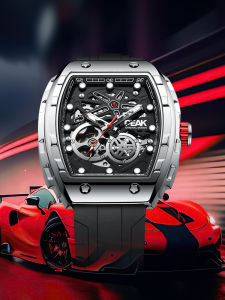 Peak Mens Mechanical Watch Barrel Shape Student Birthday Gift High End Feel Automatic Mechanical Movement Silicone Strap Sports Style