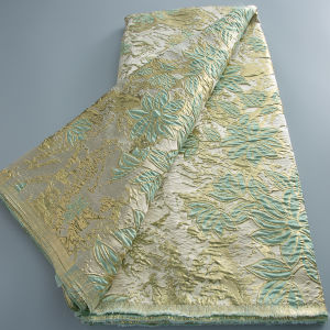 African Jacquard Brocade Lace Fabric Gold Metallic Embossed Floral Pattern Luxury Nigerian Wedding Dress Cloth 5 Yards