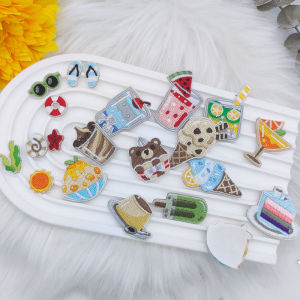 Mini Summer Beach Embroidery Patches Self Adhesive Ice Drink Dessert Iron On Patches For Clothes Hats Backpack Cute Cartoon