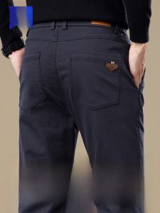 ROMON | Lormen Mens Fleece Lined Casual Pants Thick Winter Straight Leg Business Suit Elastic High End Loose Long Trousers