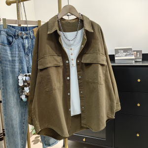 Spring Autumn Womens Casual Loose Cotton Shirt Thin Jacket Korean Style Pure Cotton Long Sleeve Polo Collar Button up Top