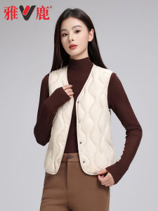 เสื้อกั๊กขนเป็ดยีนส์ Yaloo 2025 สำหรับผู้หญิง ทรงเข้ารูป แขนสั้น อบอุ่น ใส่ได้หลายชั้น เสื้อกั๊กขนเป็ด ฤดูหนาว 2025