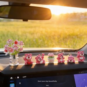 Creative Strawberry Bear Car Interior Decor Lightweight Stress Relief Figurine Dashboard Ornament for Women Fun and Playful Car Decoration