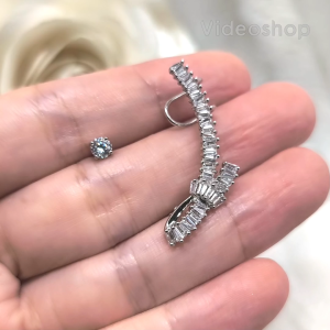 ต่างหูแป้น เอียร์คัฟ ประดับคริสตัล ลายโบ ใส่เกาะใบหู เครื่องประดับแฟชั่น ER1518 ValueJewelry