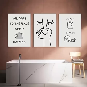 Unique Portrait Funny Toilet Wall Art Humorous Bathroom Sign with Minimal Line Art Design Restroom Decor