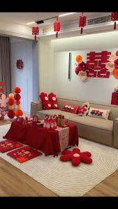 【SG Seller】💕Wedding Double Happiness Traditional Chinese Wedding DecorationEngagement Ceremony Happiness  Wedding room Decoration Honeycomb Decoration 3D Double Happiness Engagement Wedding stickers Bedroom Hall Hotel background wall decora