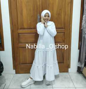 Gamis anak perempuan putih set hijab terbaru