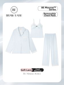 BE | Bamboo Silk Chest Pad Long Sleeve Tank 3-Piece Pajama Set