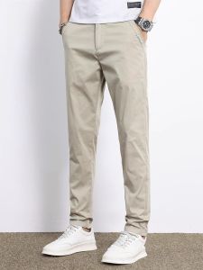 ROMON | Lormen Mens Casual Pants Summer Thin Khaki Business West Pants Trendy Straight Leg Slimming Ice Silk Long Pants Fashionable Urban Style