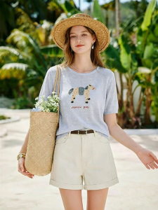 XIANGYING | Playful Print Short Sleeve Knitwear