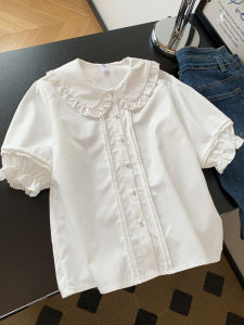 Áo Sơ Mi Nữ Tay Ngắn Phong Cách Pháp Cổ Bồng Tay Ngọt Ngào Trẻ Trung Phong Cách Ngọt Ngào Tay Áo Bồng Cổ Bồng