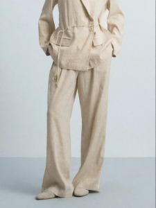 Casual Drawstring Double Pleat Wide Leg Pants