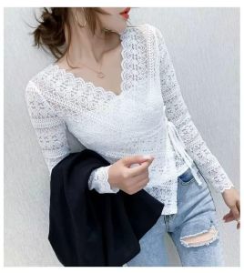 ECLAIRE 003 Blouse Wrap Lace Brokat Brukat Longsleeves Korea Kasual Casual Mode Import 2590