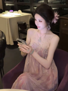 SHANGSHA | Elegant High Society Drilled Net Yoke Dress