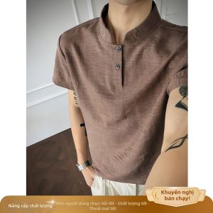 OUMULONG | Áo Thun Tay Ngắn Mỏng Nhẹ Kiểu Vải Linen Thông Gió Mùa Hè Màu Đào