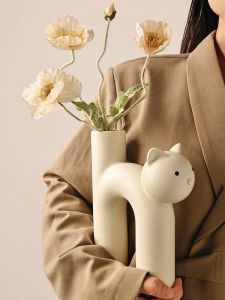 Mini Ceramic Cat Vase Creative Cute Cat Miniature Flower Pot Living Room Home Healing Desktop Small Ornaments Ceramic Craft