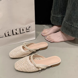 IELGY Flat Half Slippers for Women Summer French Hollow Woven Lazy Sandals