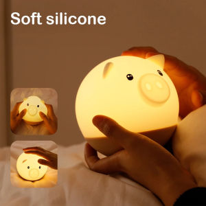 Touch tumbler LED night light bedside pig LED silicone baby tapping night light USB charging seven color bedroom decorative light