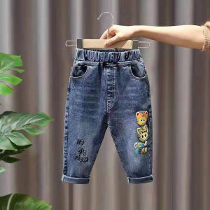 กางเกงยีนส์เด็กผ้าฝ้ายบางลำลองฤดูใบไม้ผลิและฤดูใบไม้ร่วงสำหรับเด็กชายและเด็กหญิง กางเกงขายาวลำลองสำหรับเด็กอายุ 1-6 ปี