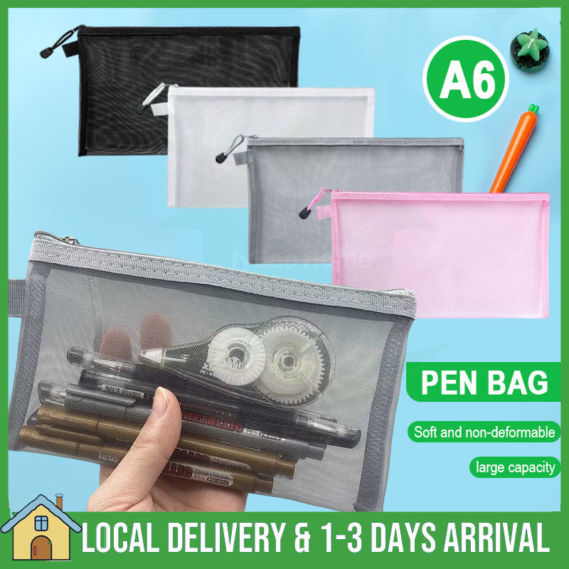 A6 Zipper Mesh Pouch Nylon Zipper Pencil Pouches Pen Bags Transparent Portable Bag Office School Document Bag Folder File