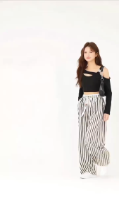 MK CASUAL PANTS WOMEN Striped Drawstring Closure Straight Cut Pants Seluar Perempuan [P410]