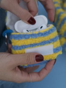 Wireless Earphone Protective Case Soft Plush Simple Style Stripes Pattern School Bag Pendant for Apple Xiaomi Huawei Earphones