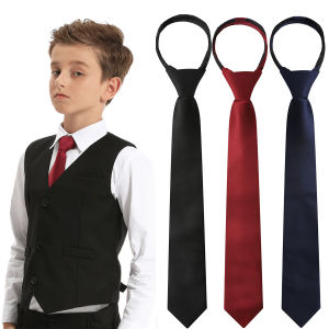 Necktie for Kids Boys Zipper Solid Adjustable Accessories Teenager Students Photograph Perform Neck Tie 6-16 Years Old Striped Pre-tied Tie