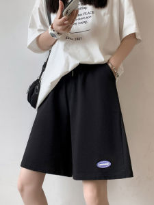 Sporty Womens Short Pants Summer Thin Cotton High Waist Slim Straight Running Casual Wide Leg Five-Quarter Length Trousers