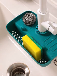 Rak Sinki Dapur Faucet Mat Silicone Sponge Holder Drainer Tray Anti Splash Alas Sinki Penyaliran Air