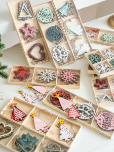 Nordic Style Christmas Decorative Wooden Ornaments 2025 Home Decor Snowflake Deer Christmas Tree Hanging Decorations