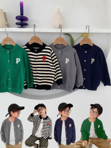 Áo Len Cardigan Dệt Kim Kẻ Sọc Mỏng Cho Bé Trai Mùa Xuân Thu Của Tea Tea Mom Casual Cotton Polyester Áo Khoác Trẻ Em Đa Năng