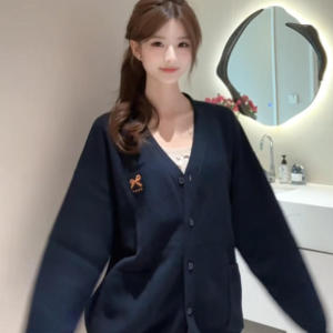 Áo Len Cardigan Dệt Kim Cổ Chữ V Dài Vừa Phải Thắt Nút Bướm Rộng Rãi Thoải Mái Thường Ngày Dài Tay Mùa Thu