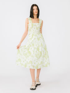 Printed Pleated Halter Strap Dress