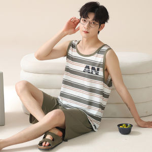 MiiOW | ชุดนอนผ้าไหมน้ำแข็งสำหรับผู้ชาย ฤดูร้อน 2025 ใหม่ แขนกุด หลวมๆ ขนาดใหญ่ ใส่กลางแจ้งได้ เสื้อผ้าใส่อยู่บ้าน ชุดนอนสบายๆ