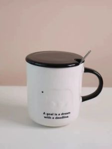 Office Ceramic Mugs with Lids High Temperature Resistant Dustproof Coffee Cups for Business People Korean Style 400ml Capacity