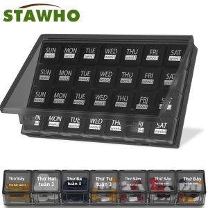 Hộp Đựng Thuốc Hàng Tháng 28 Ngày Chống Ẩm Lớn Đựng Được 4 Tuần Có Hộp Chống Bụi Dành Cho Thuốc Viên Vitamin Dầu Cá