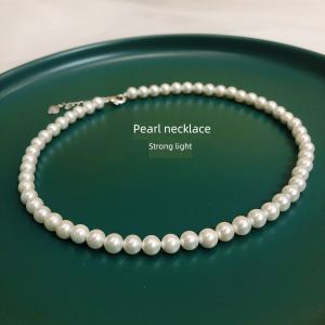 Dây Chuyền Ngọc Trai Ánh Sáng Mạnh Mạ Bạc Dây Chuyền Xương Quai Xanh Cho Nữ Vòng Cổ Shijia Phong Cách Nhật Hàn Âu Mỹ