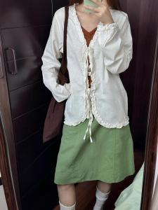 Váy Chữ a Màu Xanh Lá Cây Cotton Lanh Thiết Kế Đơn Giản Cho Nữ Mùa Hè Cạp Cao Váy Midi Dáng Chữ a Váy Midi