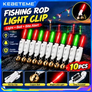 Kebememe 10 cái cảnh báo cá cắn câu ánh sáng với chuông LED đầu que Clip cr425 pin không thấm nước câu cá ban đêm chỉ số màu đỏ màu xanh lá cây ánh sáng phụ kiện câu cá cho bè Câu Cá Kiểu lướt sóng