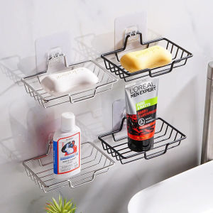 Stainless Steel Wall Mount Soap Holder No Drill Bathroom Hanger Holds Kitchen Sponge Tray Household Sticky Shower Soap Dish Rack