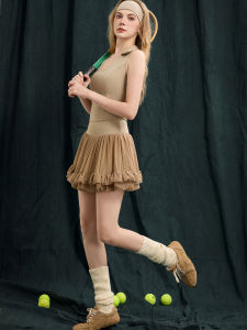 CJLINDF | Non-Slip Padded Polo Neck Sleeveless Tennis Outfit with Pleated Skirt