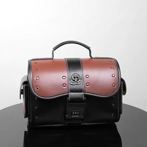 Universal Punk Retro Motorcycle Handlebar Tool Bag PU Leather Pendant Pouch for Harley Honda Suzuki Kawasaki Biker GearAccessory