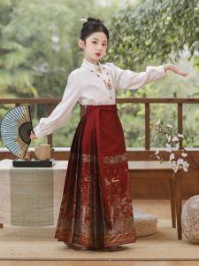 New Style Ming Dynasty Gold Embroidered Ma Face Skirt Hanfu Spring Autumn Childrens Ancient Costume Girls Long Sleeve Trendy