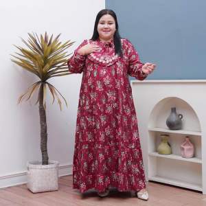 MAXI dress rayon jumbo xxxxl LD 130 muat bb 100kg-Gamis rayon oversize BUSUI kekinian 2024 terbaru