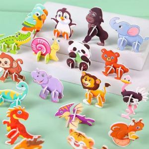 30PCS 3D DIY Paper Jigsaw Puzzles for Animal & Dinosaur & Aircraft Tanks Mini Cartoon Puzzle Toys for Kids Birthday Party Favors